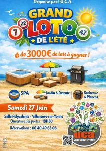 Loto de l'été de l'UCA de Villeneuve sur Yonne le Samedi 27 juin 2026